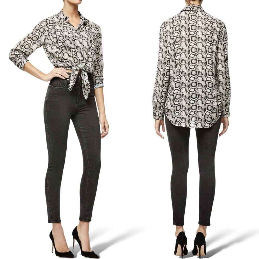 NWT Good American Semi Sheer Button Down Top 1 Size‎ Small Animal Print Blouse